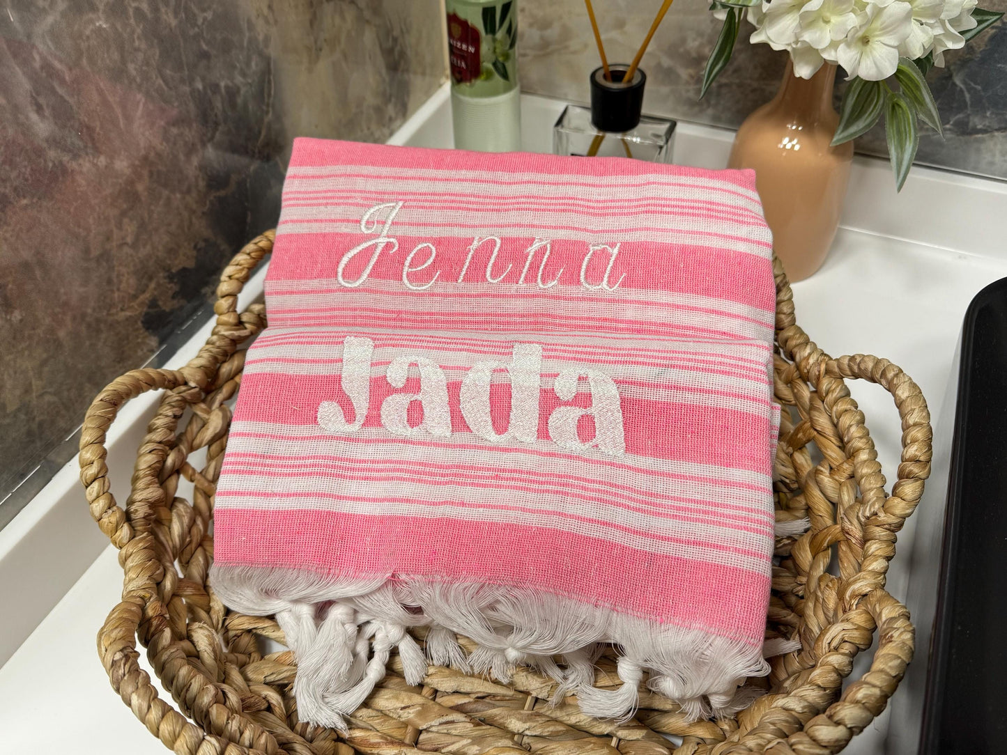 Personalized Turkish Beach Towel: Embroidered Cotton Peshtemal Gift