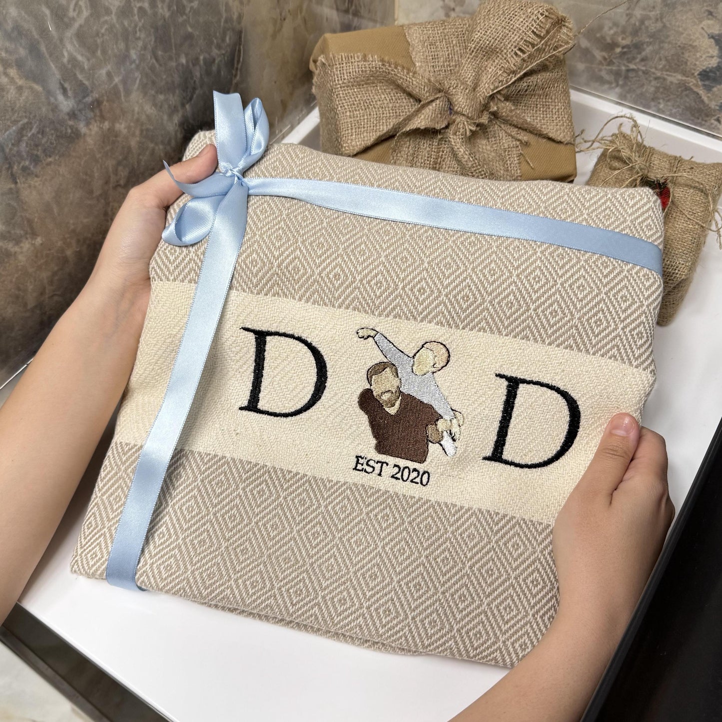 Personalized Dad Gift Set: Turkish Cotton Towel with Custom Embroidery