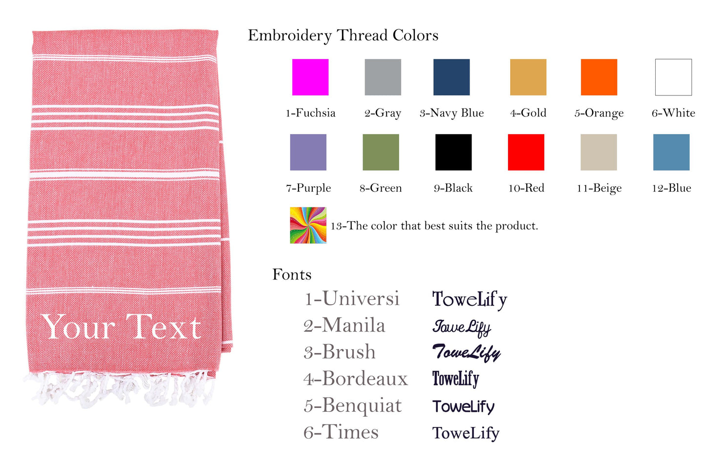 Personalized Turkish Beach Towel: Embroidered Cotton Peshtemal Gift