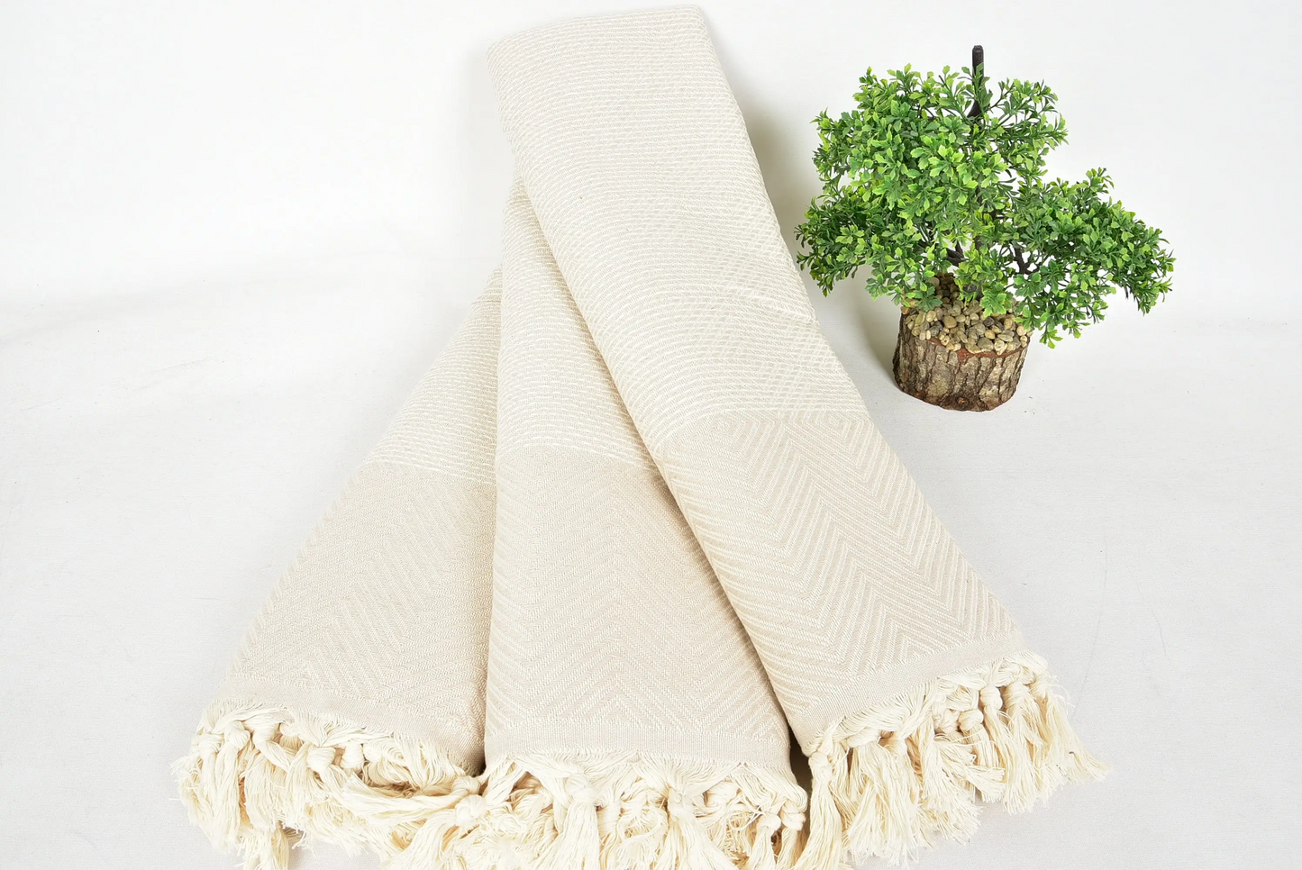 Beige Diamond Design Turkish Blanket, 78x94 Inches, Cotton, Coastal
