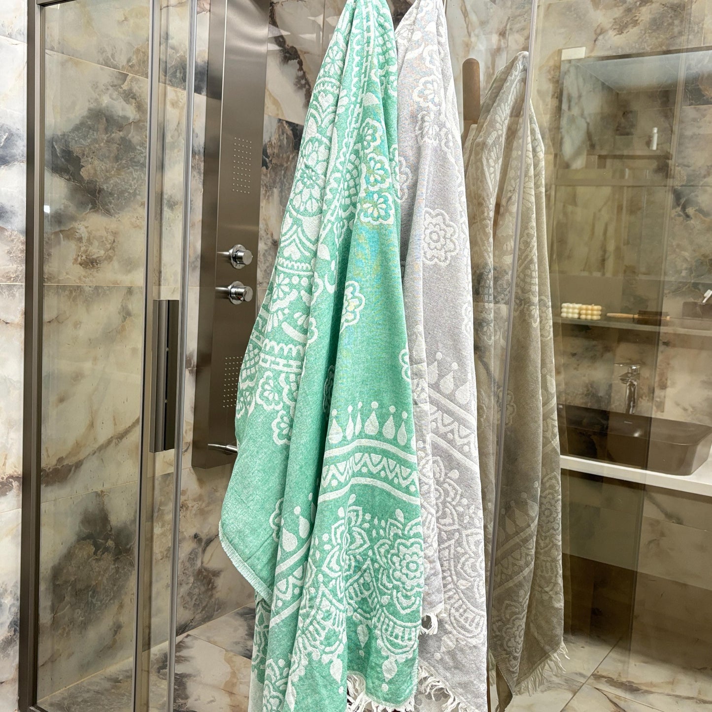 Floral Turkish Towel: 100% Cotton Peshtemal, Custom Embroidery Available