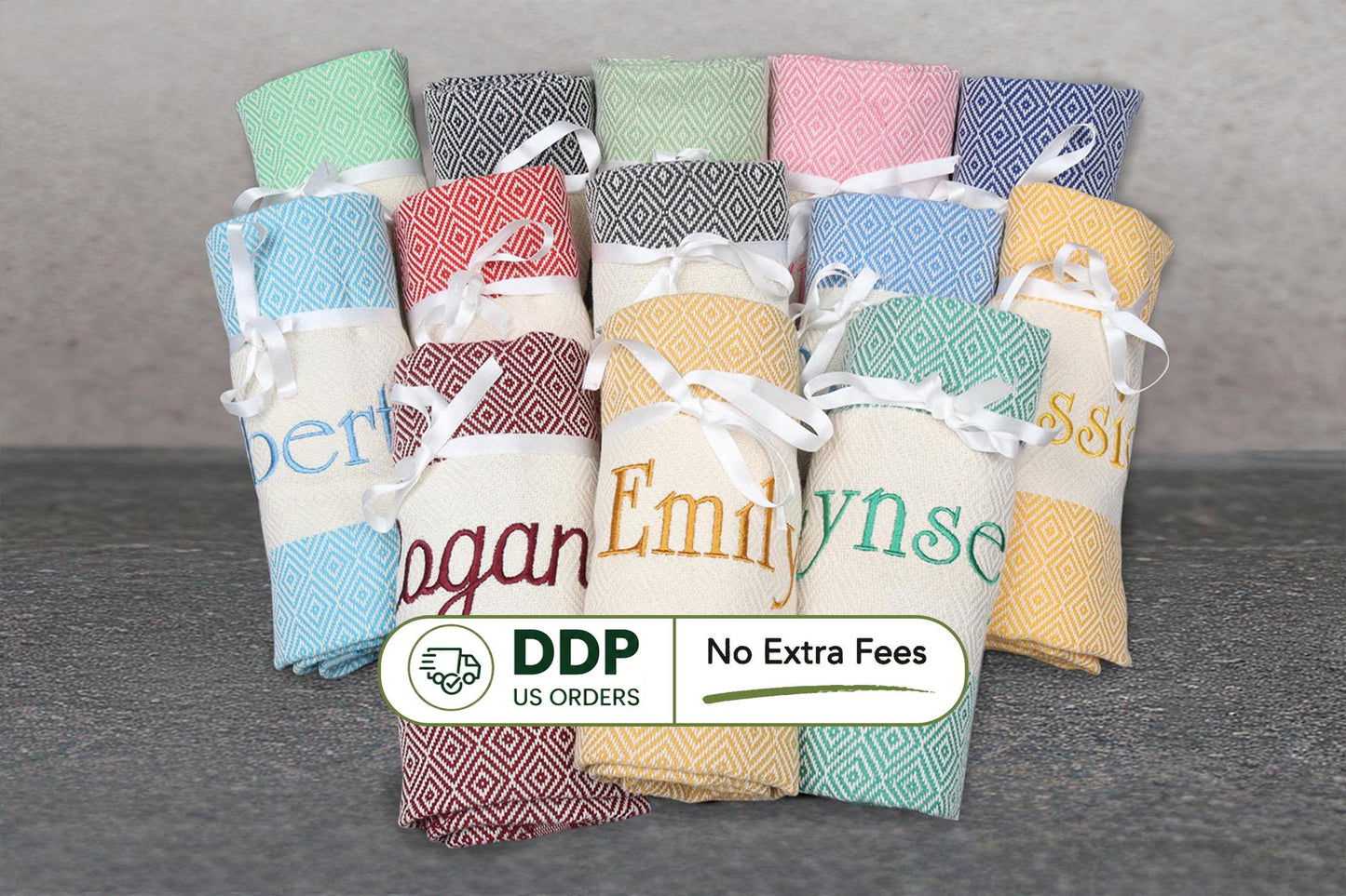 Personalized Turkish Cotton Towel – Embroidered Hammam Towel, Wedding Gift