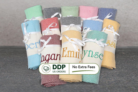 Personalized Turkish Cotton Towel – Embroidered Hammam Towel, Wedding Gift
