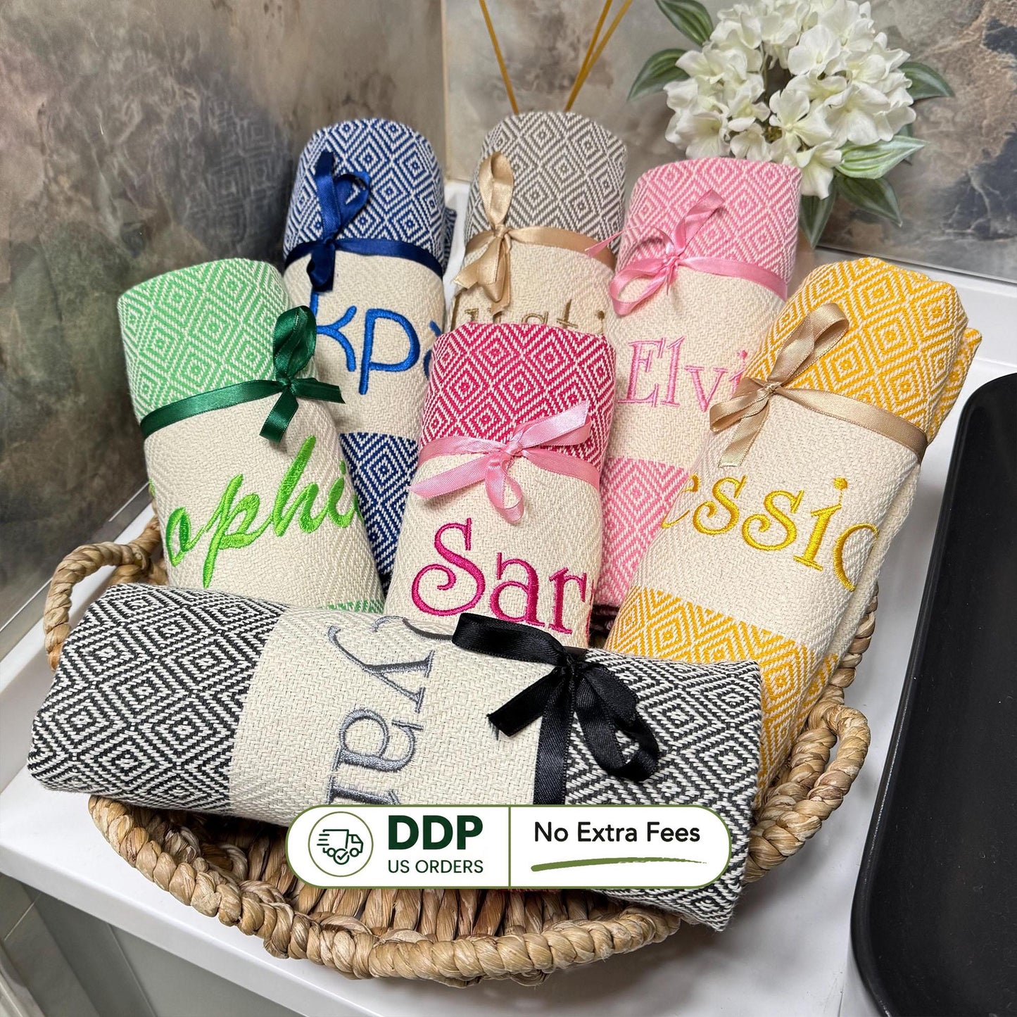 Custom Turkish Cotton Beach Towel: Personalized Embroidered Gift