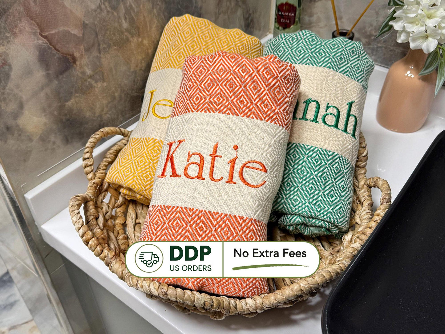 Personalized Turkish Beach Towel: Embroidered Cotton Peshtemal