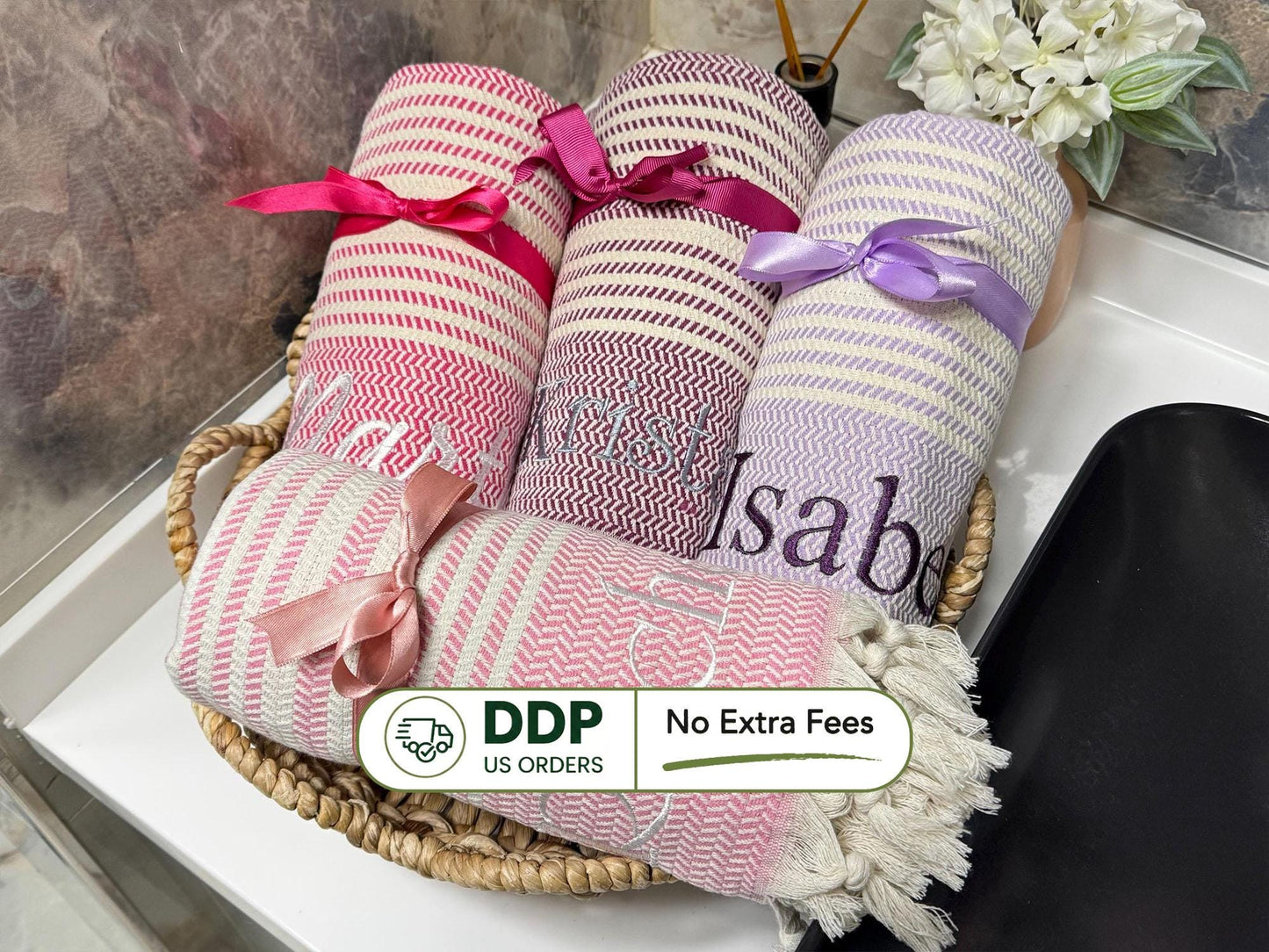Personalized Turkish Beach Towel: Embroidered Cotton Peshtemal Gift