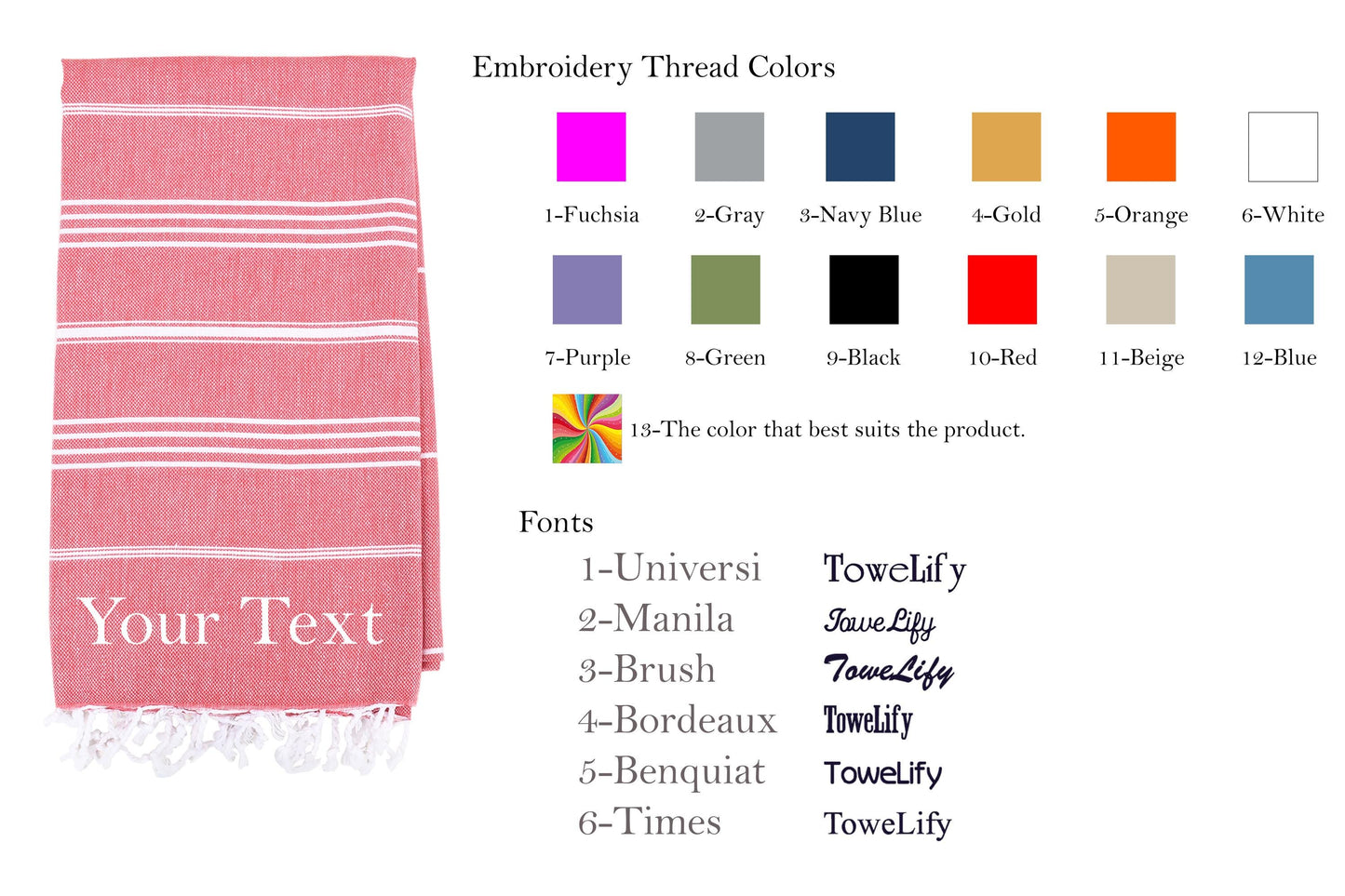Personalized Turkish Beach Towel: Organic Cotton Peshtemal, Custom Embroidery