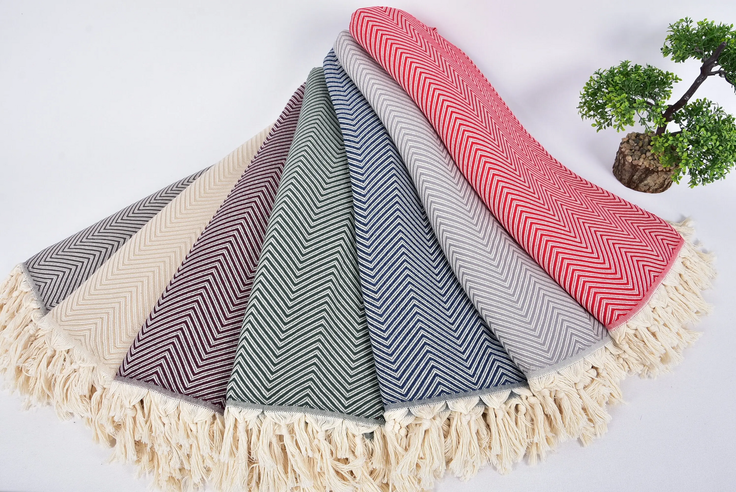 Winter Blanket Turkish Cotton Beige Stripes, 83x91 Inches