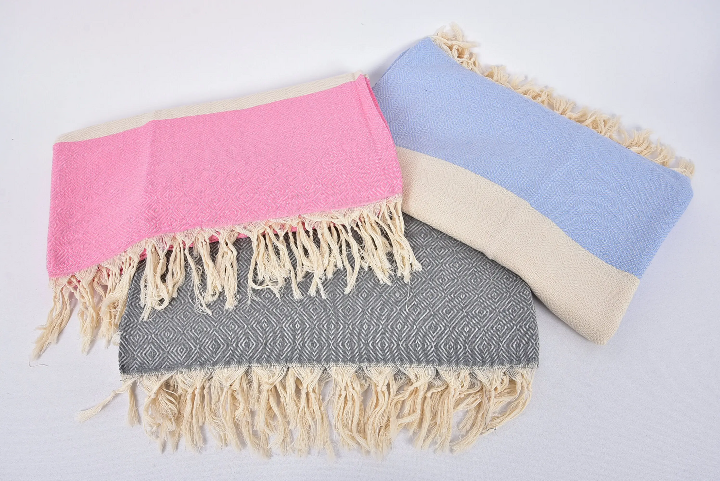 Throw Blanket Turkish Cotton Beige Diamond Pattern, 79x91 Inches