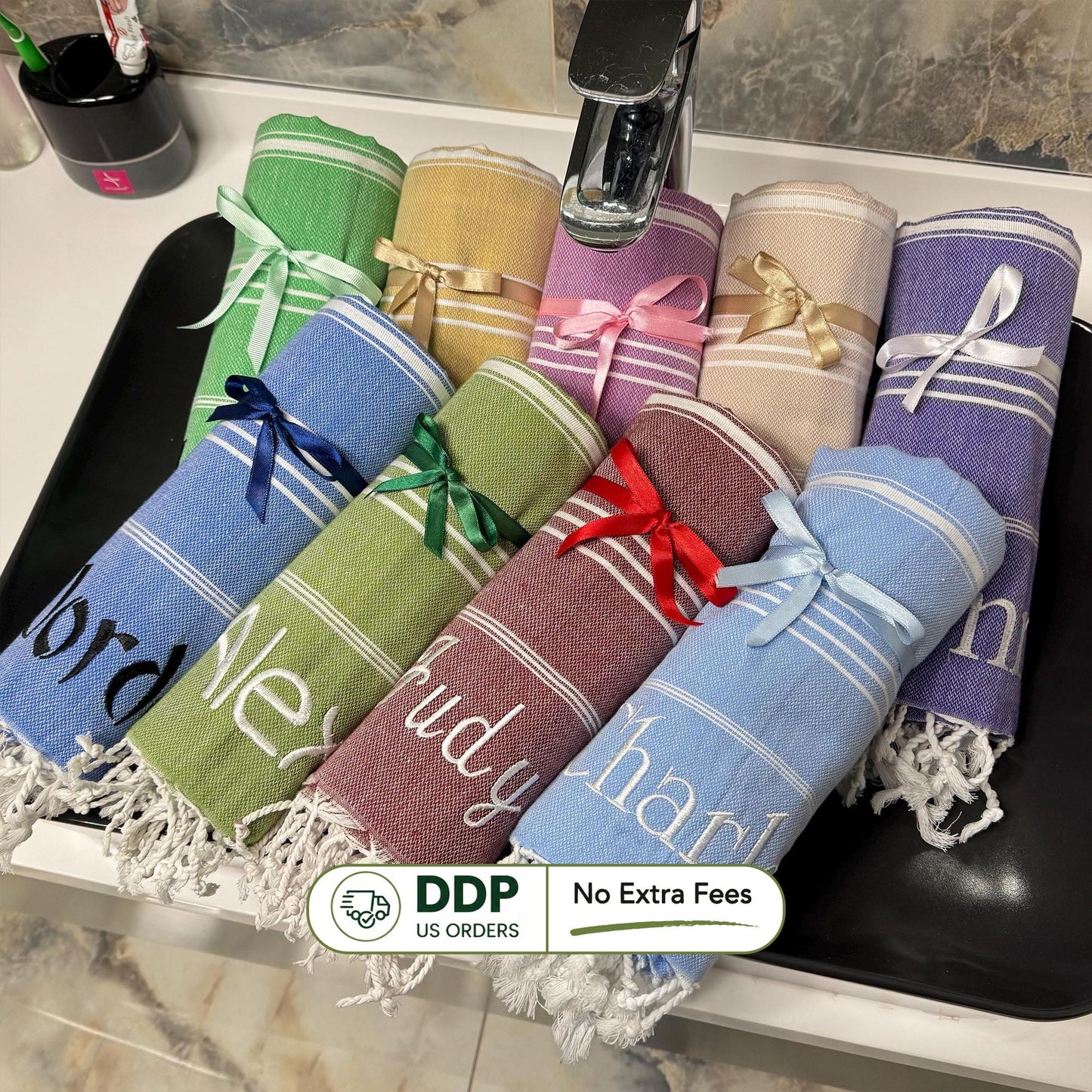 Personalized Turkish Cotton Towel: Custom Embroidered Peshtemal Gift