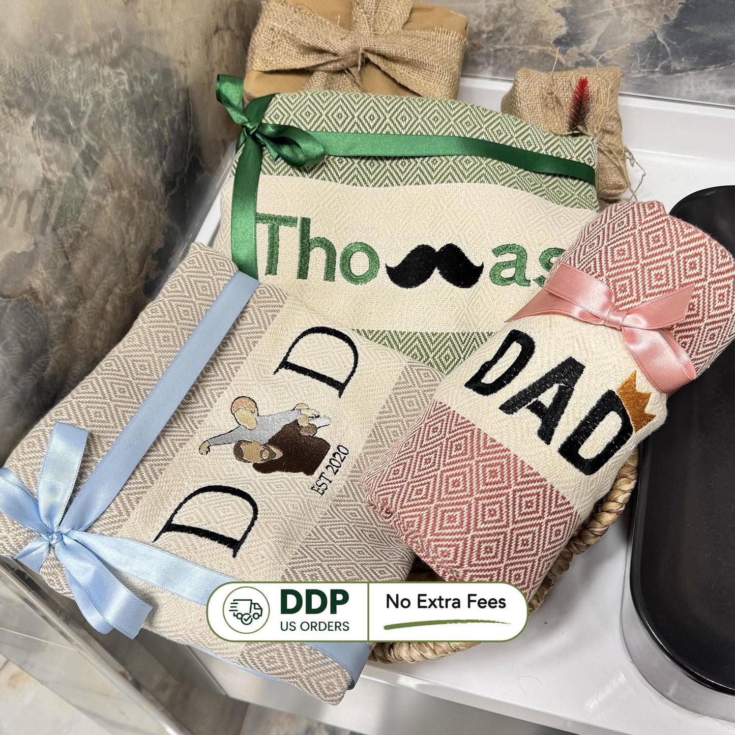 Personalized Dad Gift Set: Turkish Cotton Towel with Custom Embroidery