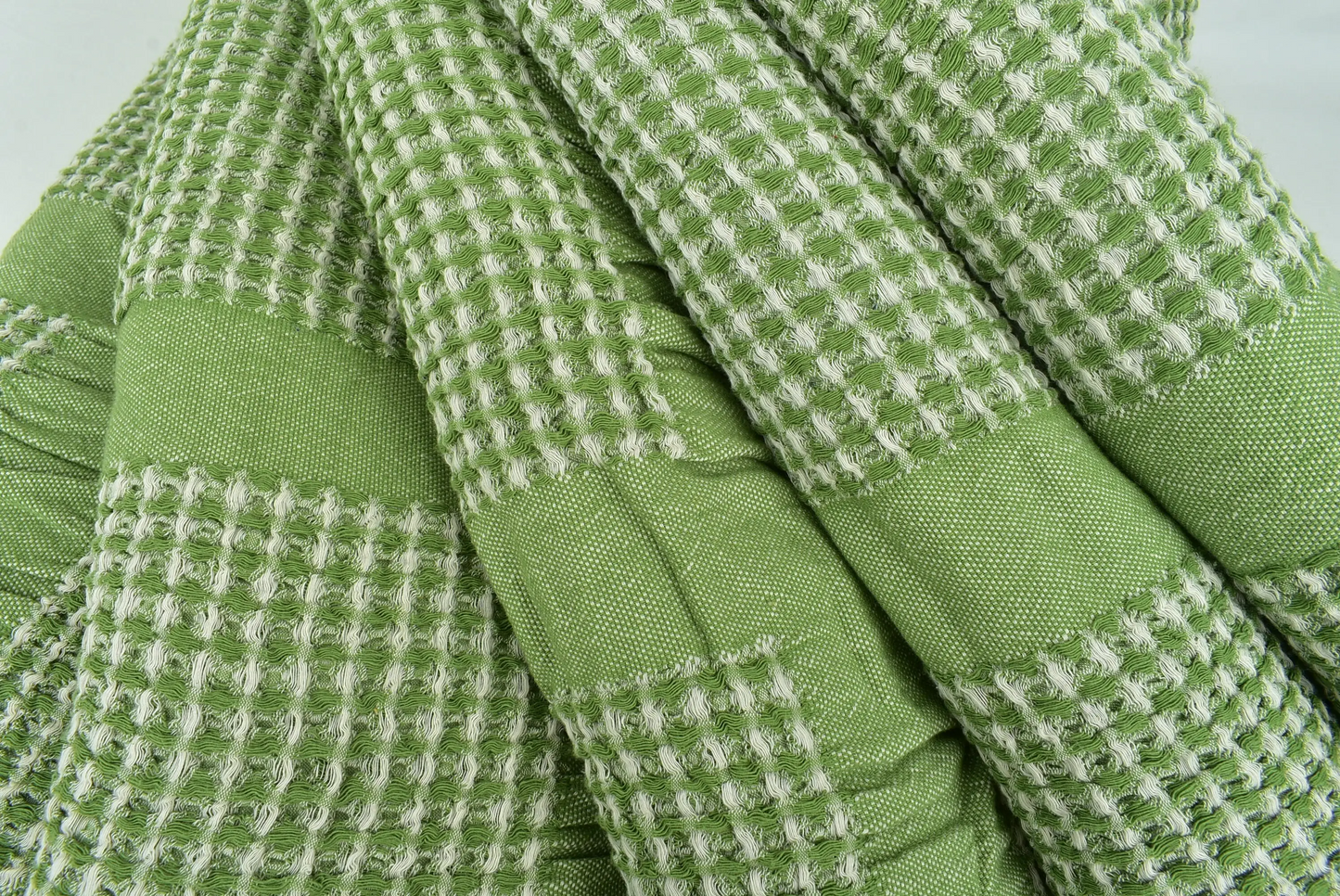 Large Turkish Cotton Towel, Khaki Green Blanket, Waffle Throw, 79x83 Inches
