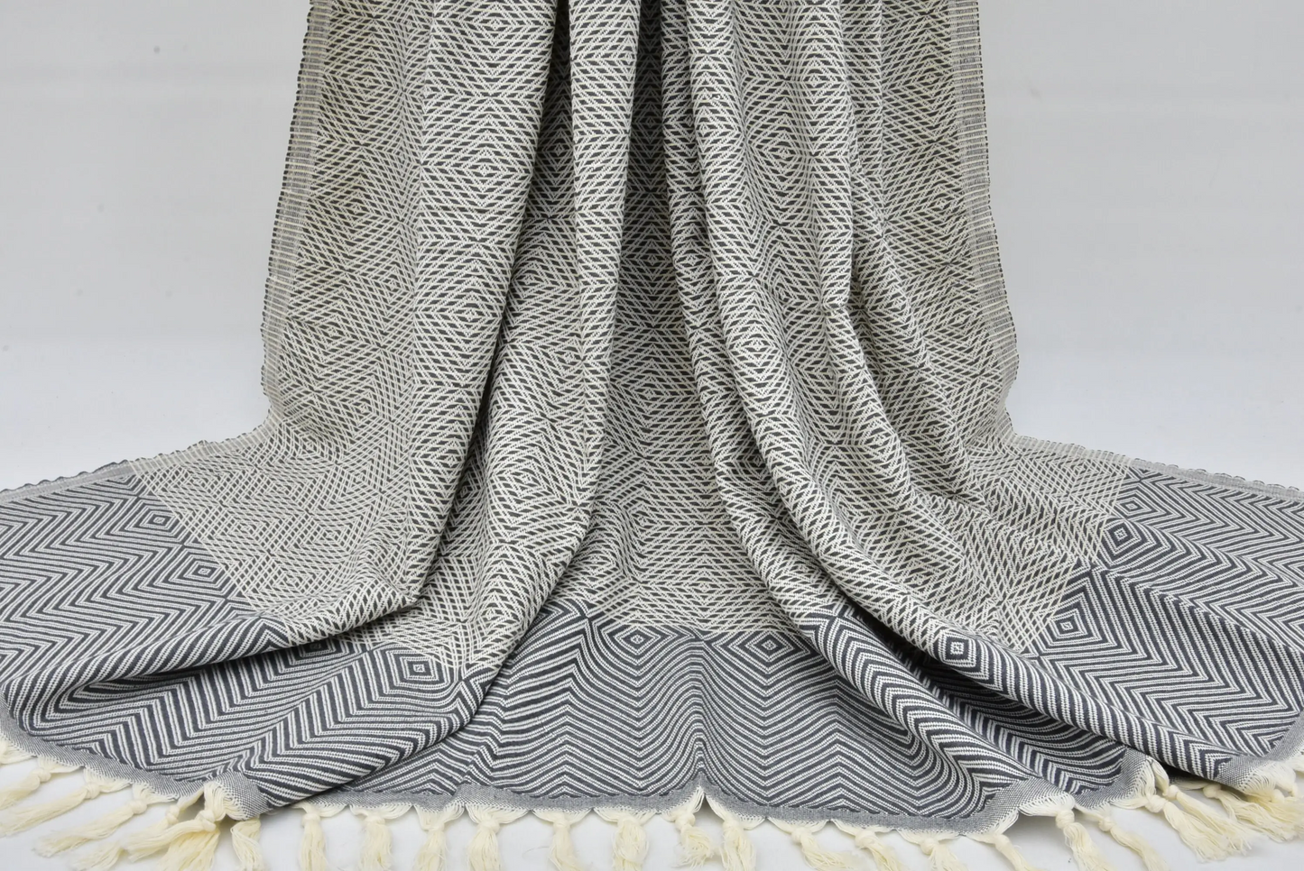 Turkish Bedspread Throw 75x91 Gray Cotton Diamond Design Blanket