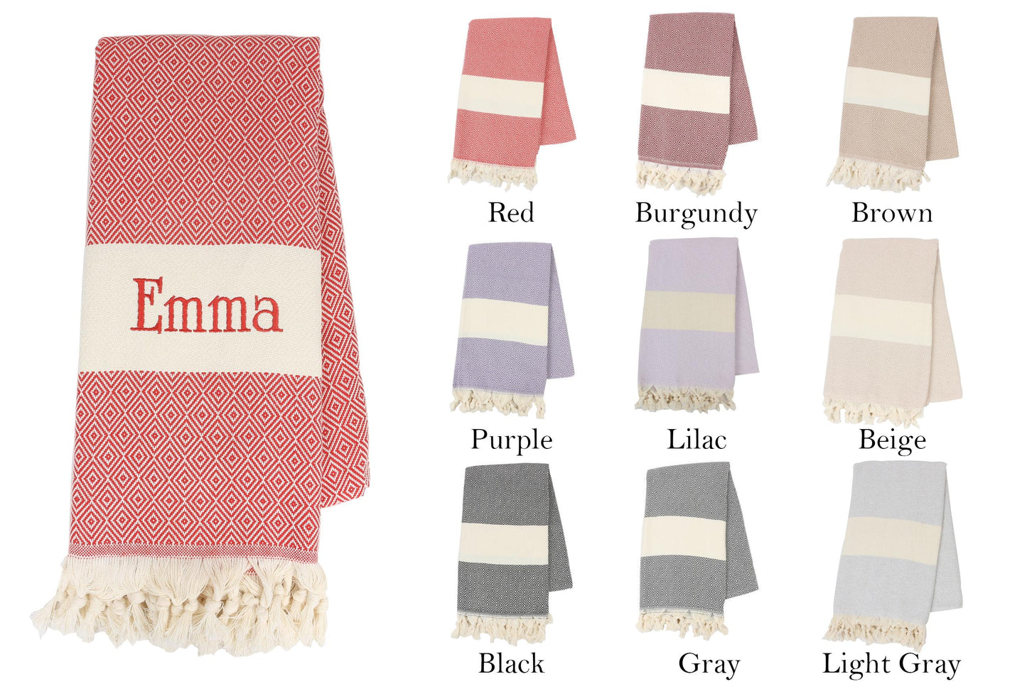 Personalized Turkish Beach Towel: Embroidered Cotton Peshtemal