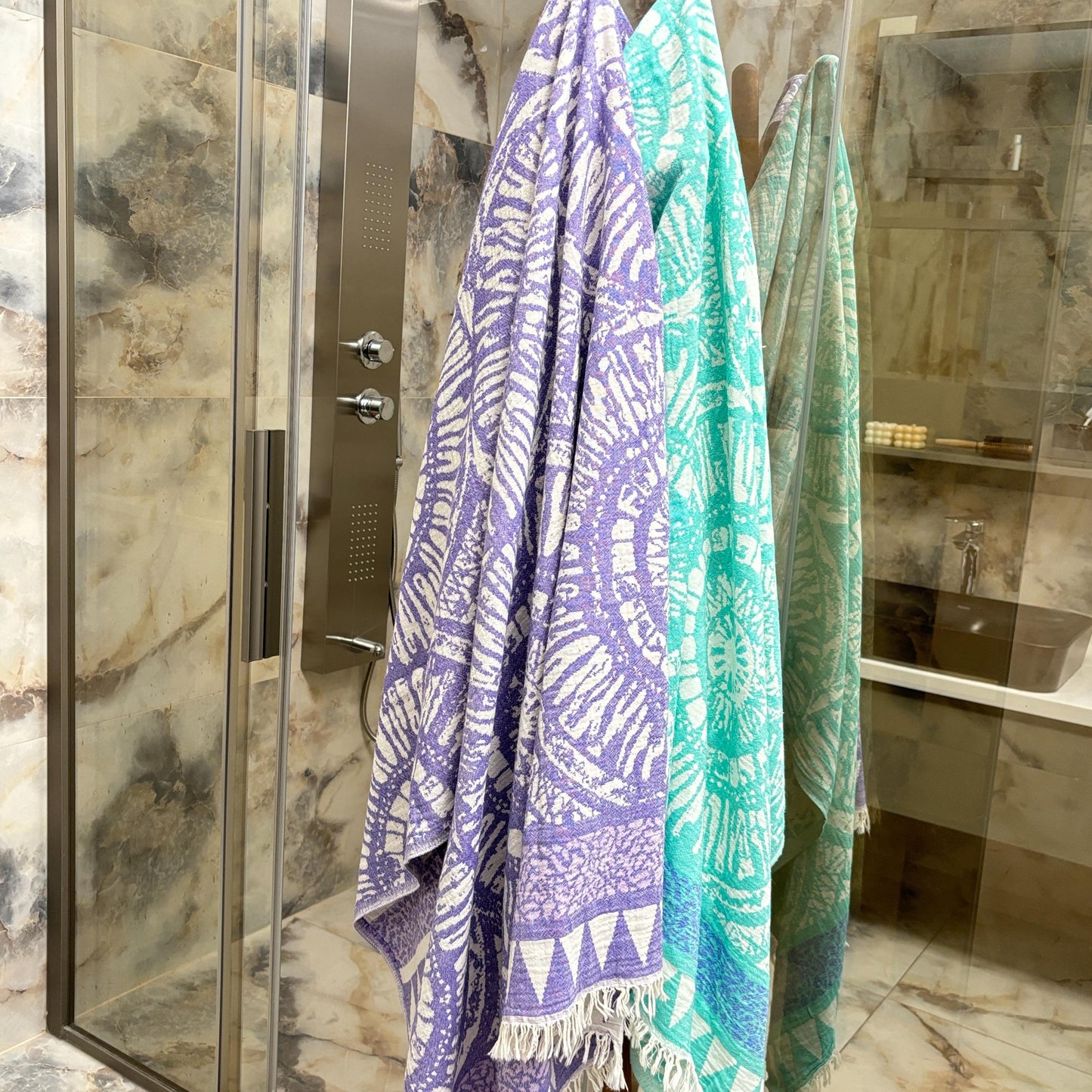 Embroidered Mandala Turkish Towel: Boho Beach Hammam Towel
