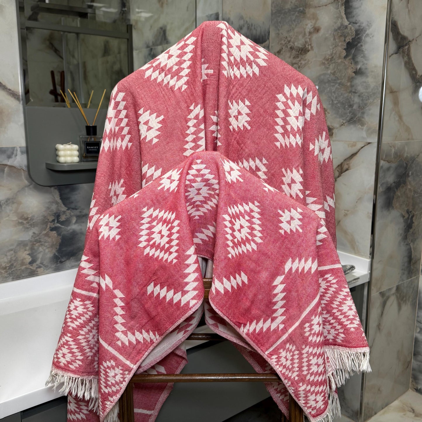 Handwoven Turkish Cotton Towel: Ethnic Pattern, Custom Embroidery