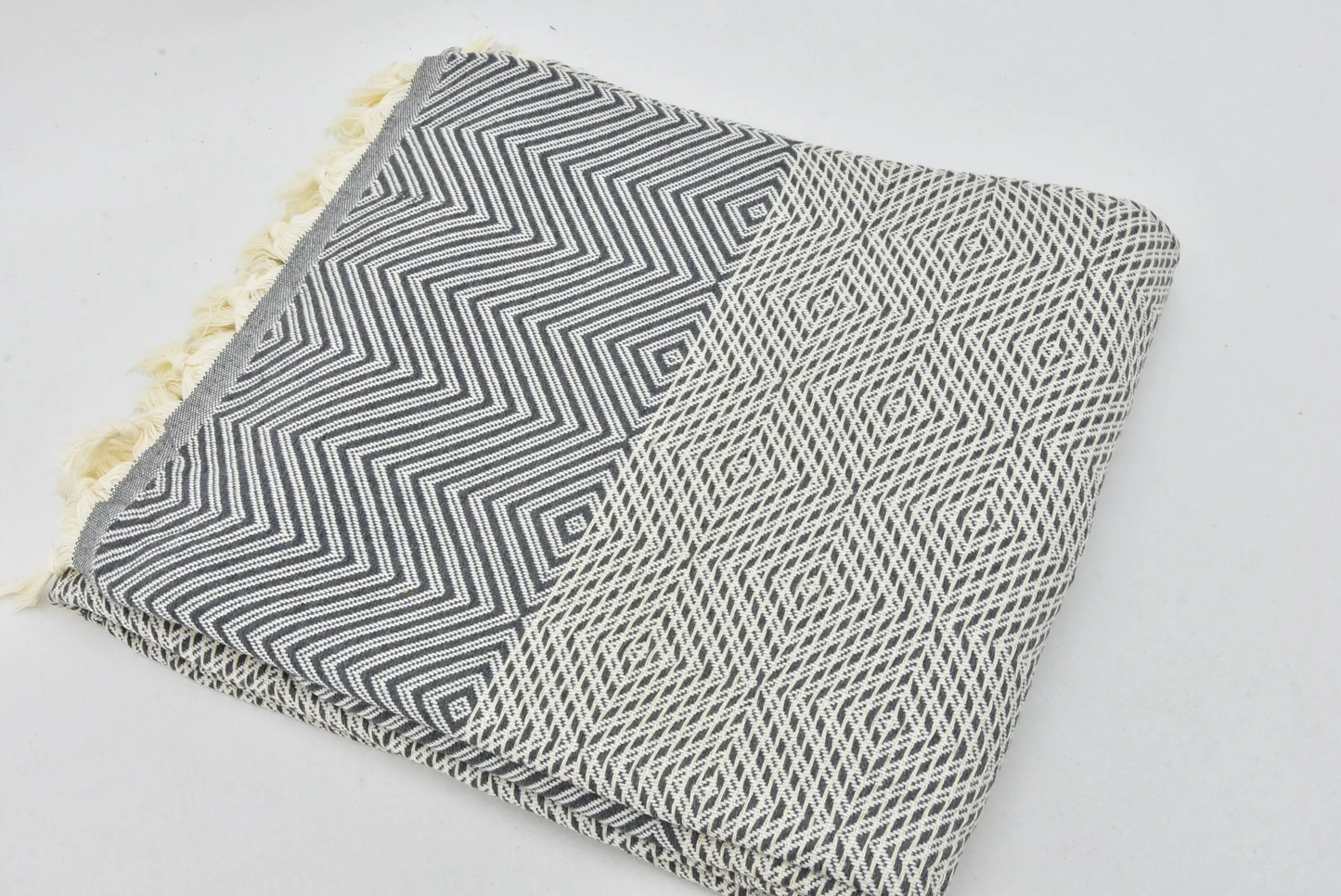 Turkish Bedspread Throw 75x91 Gray Cotton Diamond Design Blanket