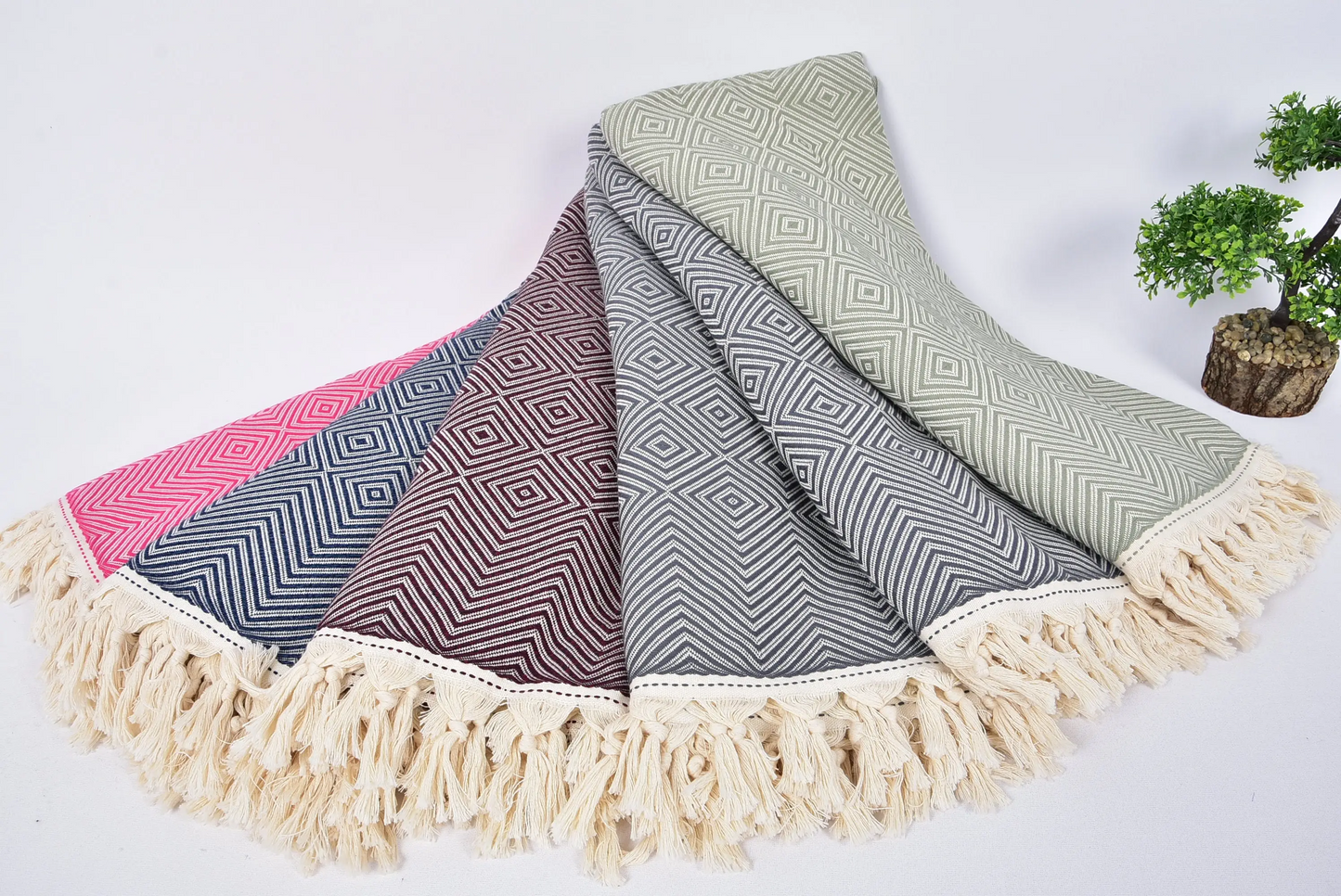 Throw Blanket Turkish Cotton Beige, 79x91 Inches