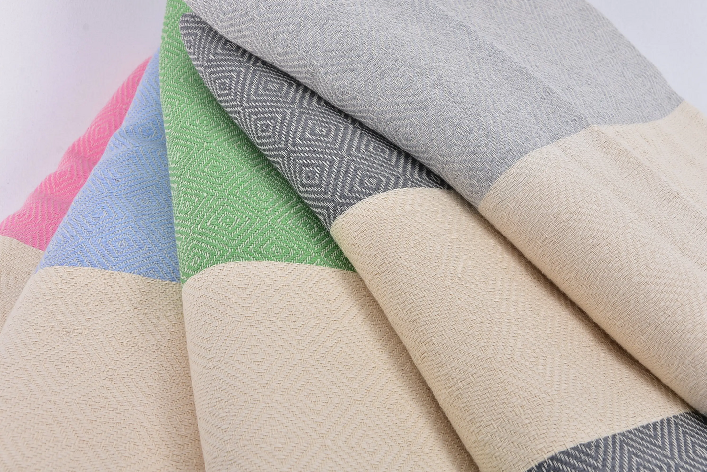 Throw Blanket Turkish Cotton Beige Diamond Pattern, 79x91 Inches