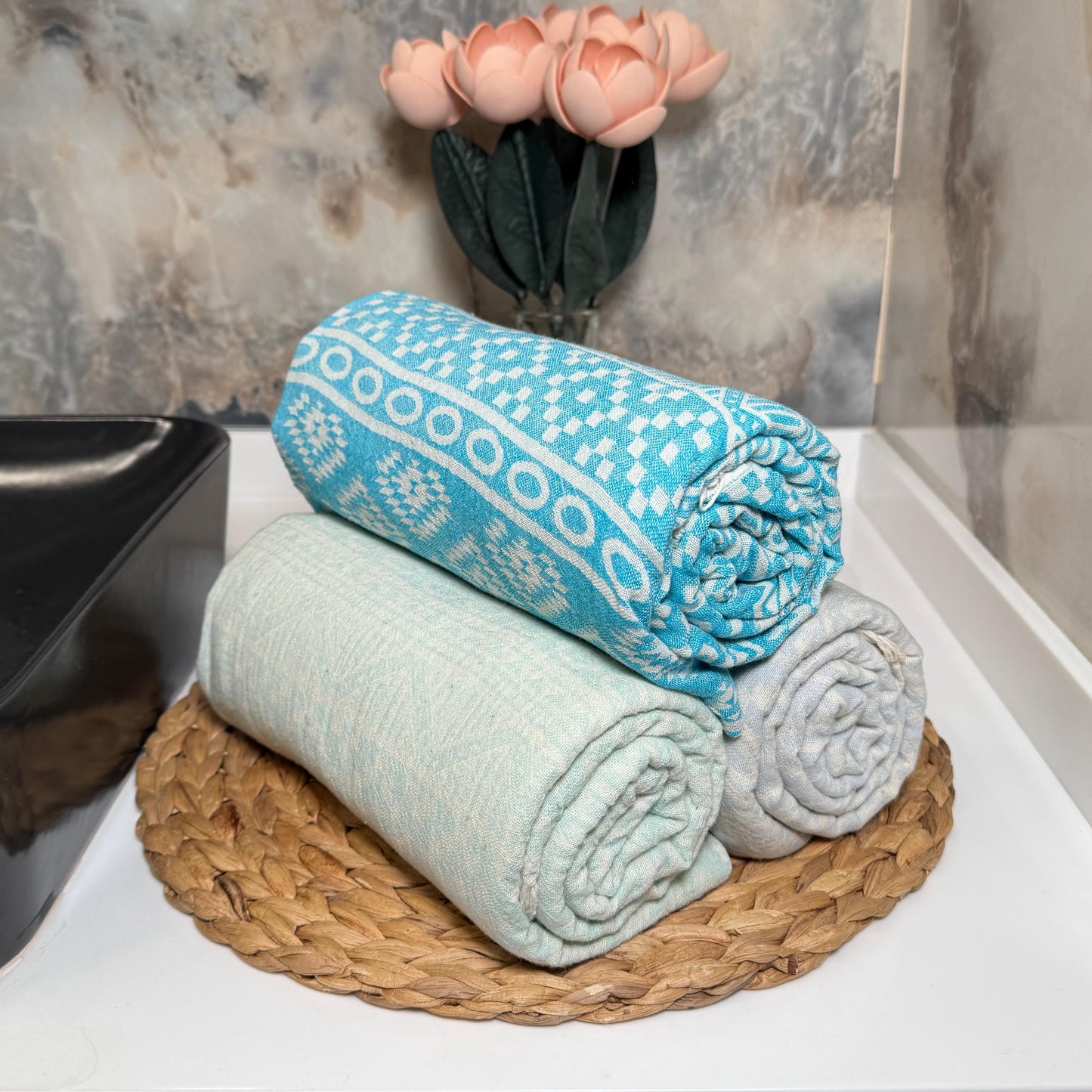 Embroidered Turkish Cotton Beach Towel: Personalized Hammam Gift