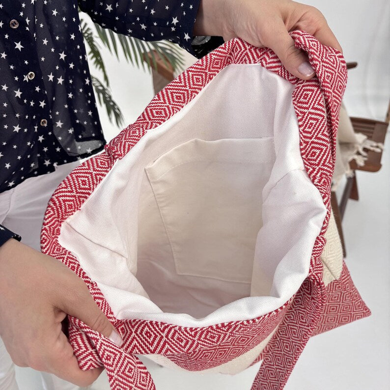 Pomegranate Coast Convertible Turkish Towel Beach Bag