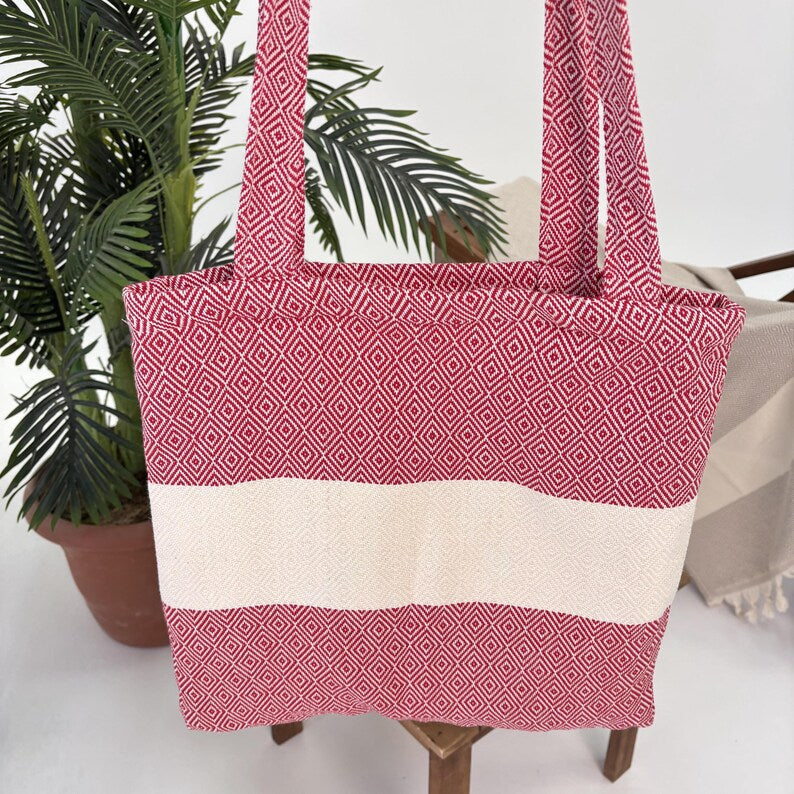 Pomegranate Coast Convertible Turkish Towel Beach Bag