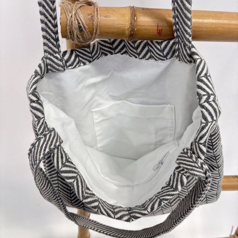 Monochrome Wave Convertible Turkish Towel Beach Bag