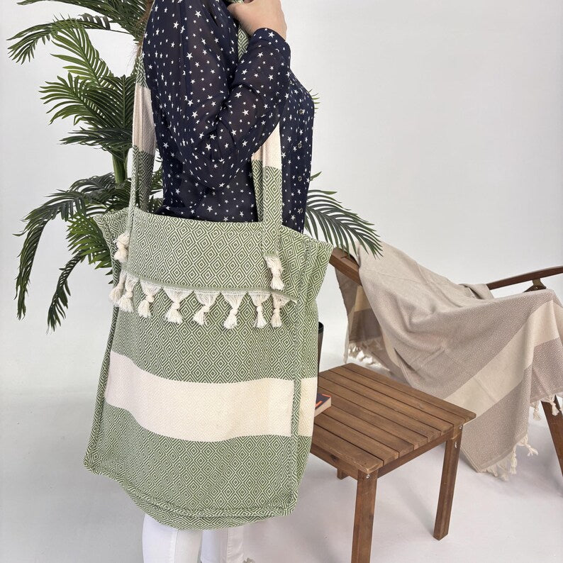 Olive Grove Convertible Turkish Towel Beach Bag