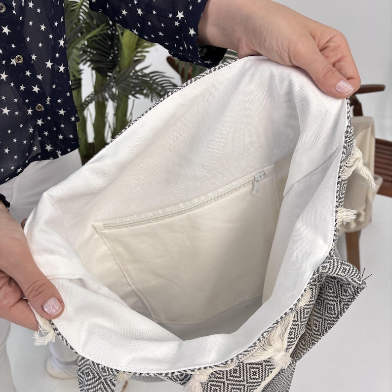 Silver Nomad Convertible Turkish Towel Beach Bag