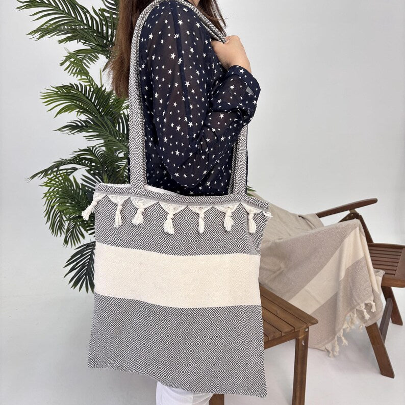 Silver Nomad Convertible Turkish Towel Beach Bag
