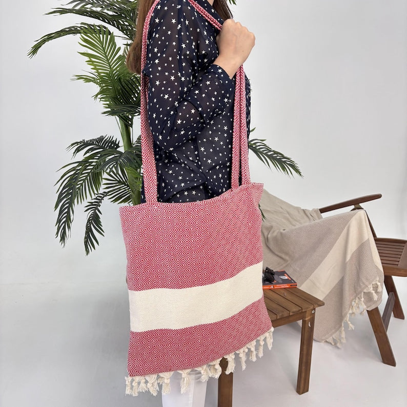 Aegean Rose Convertible Turkish Towel Beach Bag