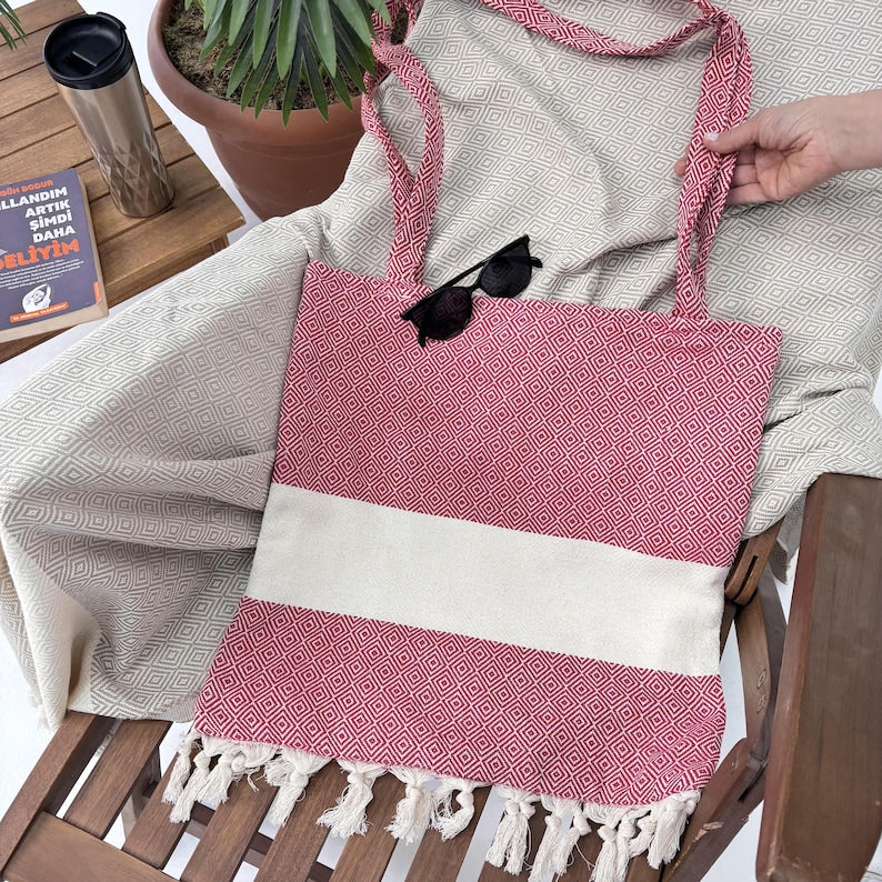 Aegean Rose Convertible Turkish Towel Beach Bag