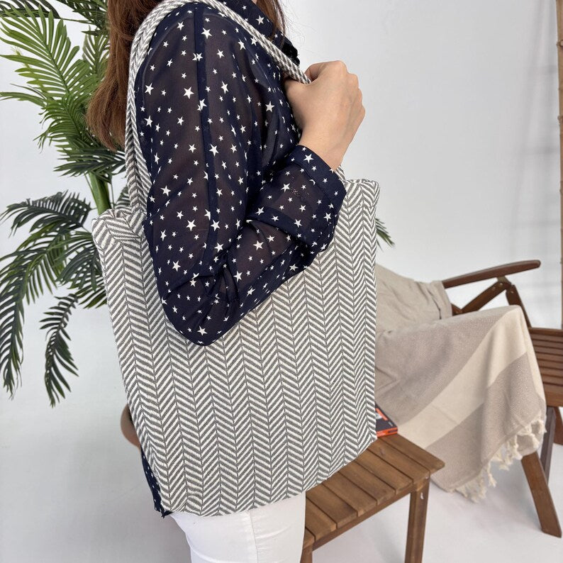 Mosaic Noir Convertible Turkish Towel Beach Bag