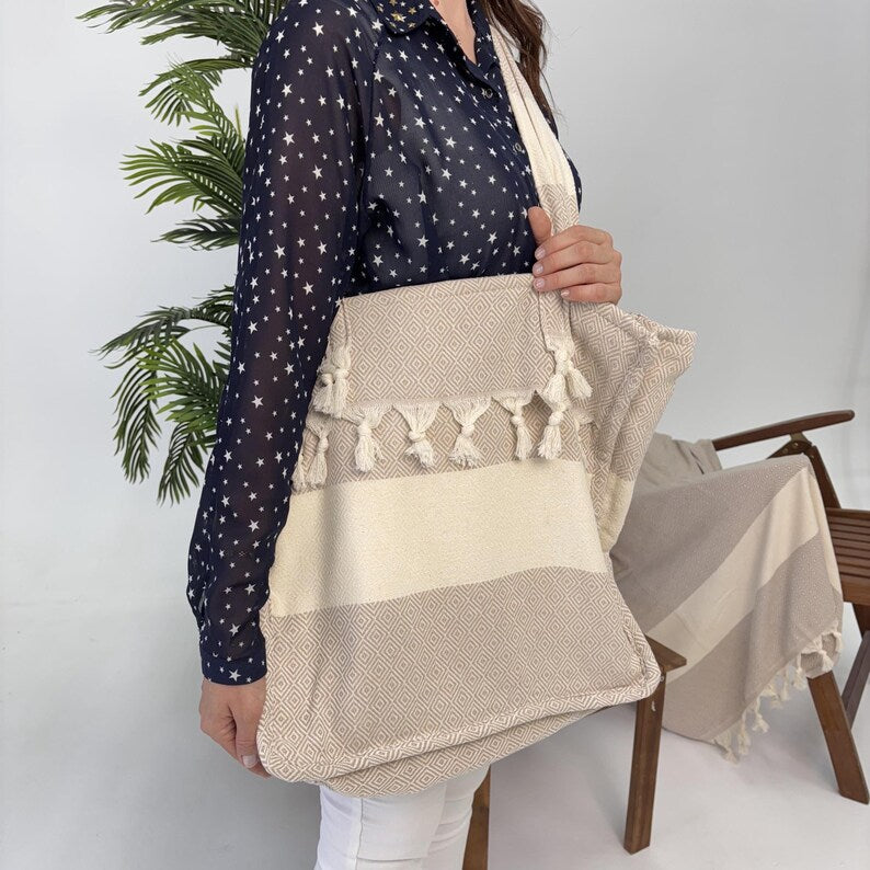 Linen Cove Convertible Turkish Towel Beach Bag