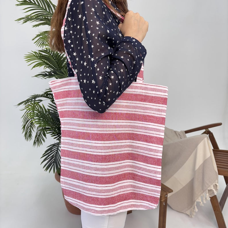 Pera Stripe Convertible Turkish Towel Beach Bag