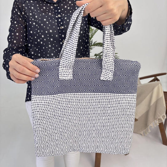 Bosphorus Grid Convertible Turkish Towel Beach Bag