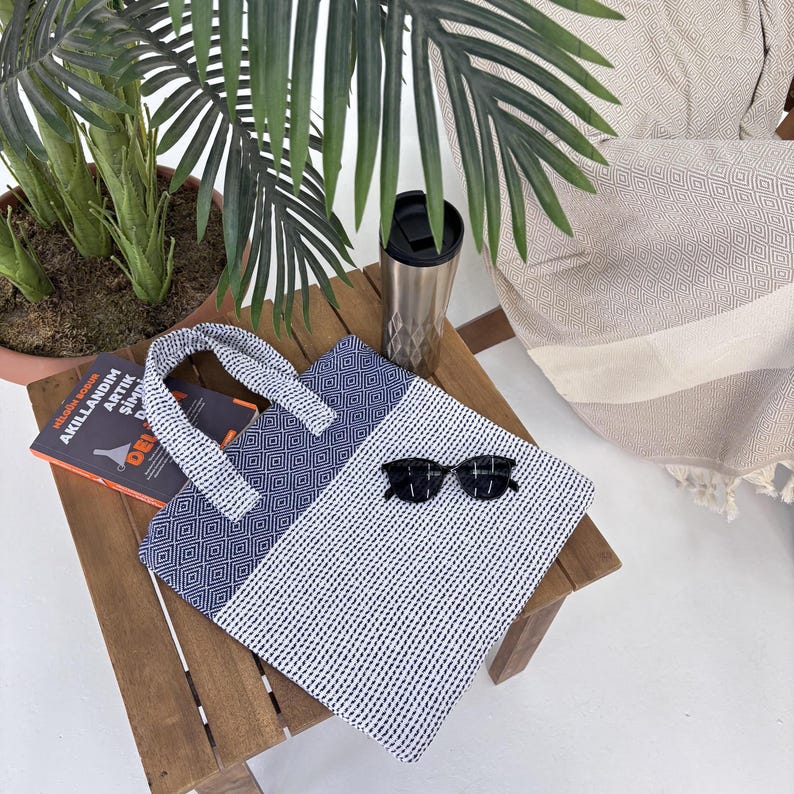 Bosphorus Grid Convertible Turkish Towel Beach Bag