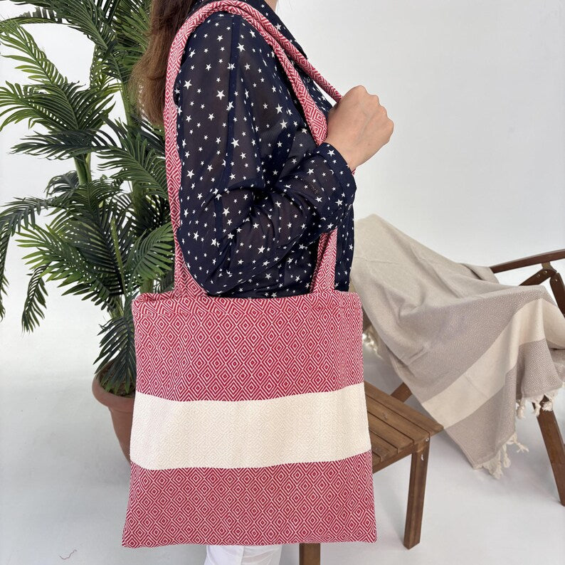 Pomegranate Coast Convertible Turkish Towel Beach Bag