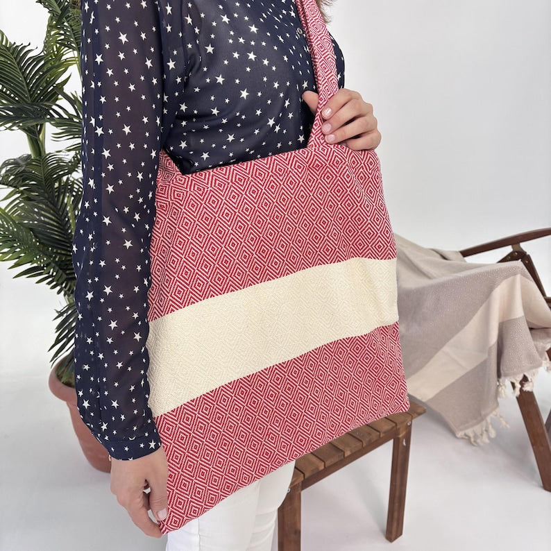 Pomegranate Coast Convertible Turkish Towel Beach Bag