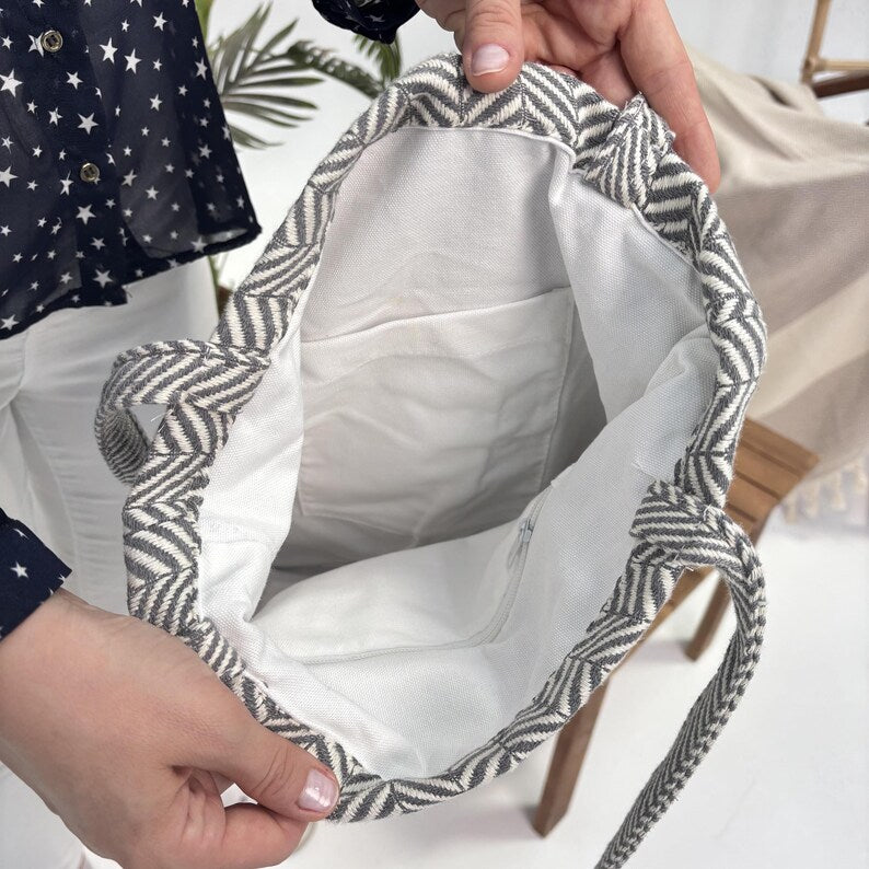Monochrome Wave Convertible Turkish Towel Beach Bag
