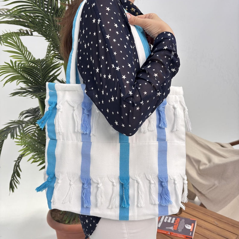 Azure Marina Convertible Turkish Towel Beach Bag