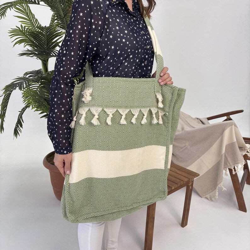 Olive Grove Convertible Turkish Towel Beach Bag