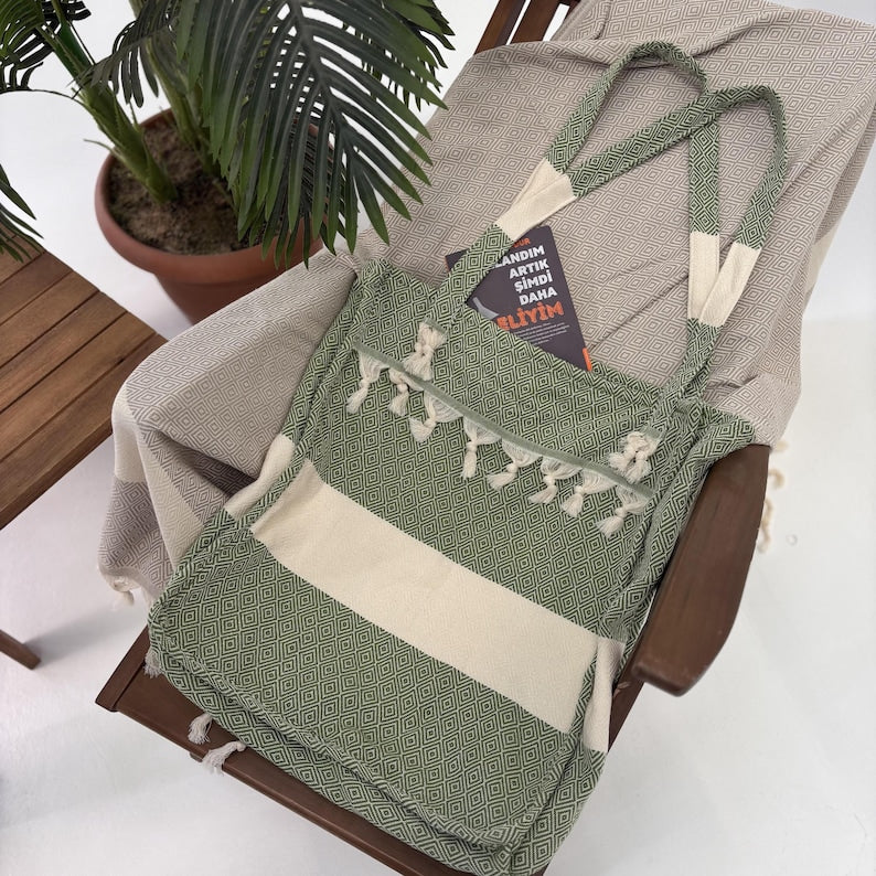 Olive Grove Convertible Turkish Towel Beach Bag
