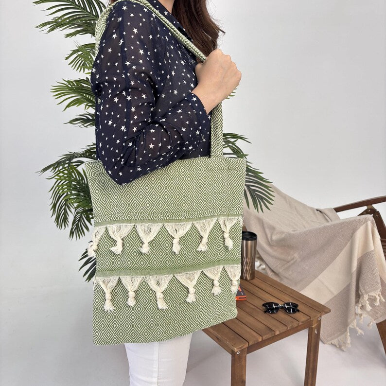 Ephesus Olive Convertible Turkish Towel Beach Bag