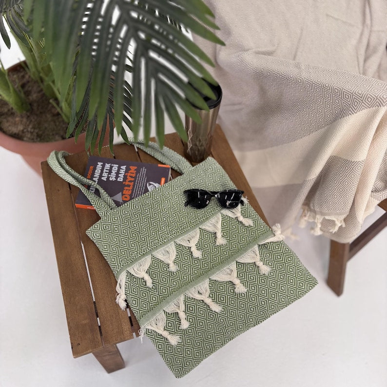 Ephesus Olive Convertible Turkish Towel Beach Bag