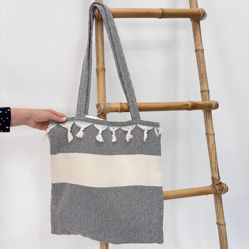 Silver Nomad Convertible Turkish Towel Beach Bag