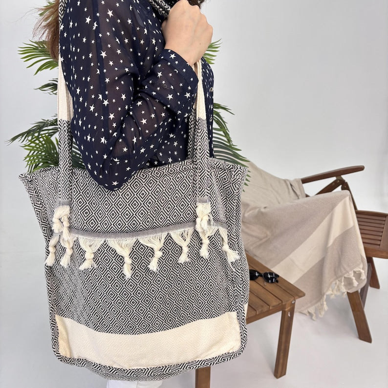 Smoky Shore Convertible Turkish Towel Beach Bag