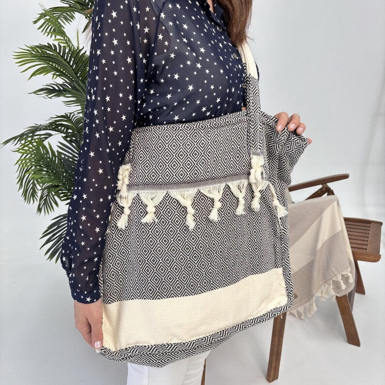 Smoky Shore Convertible Turkish Towel Beach Bag