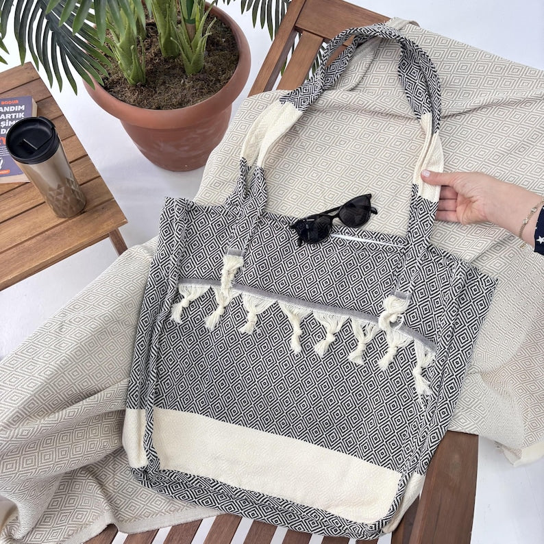 Smoky Shore Convertible Turkish Towel Beach Bag