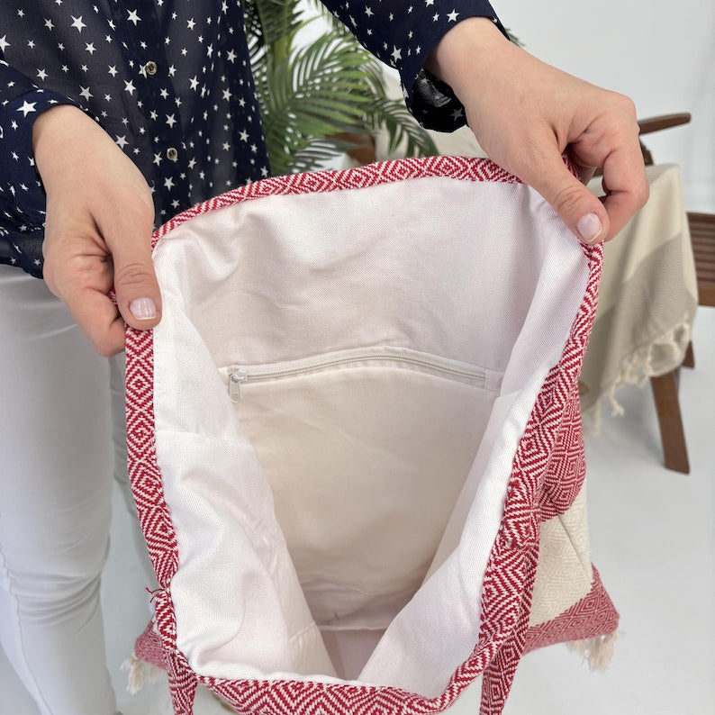 Aegean Rose Convertible Turkish Towel Beach Bag